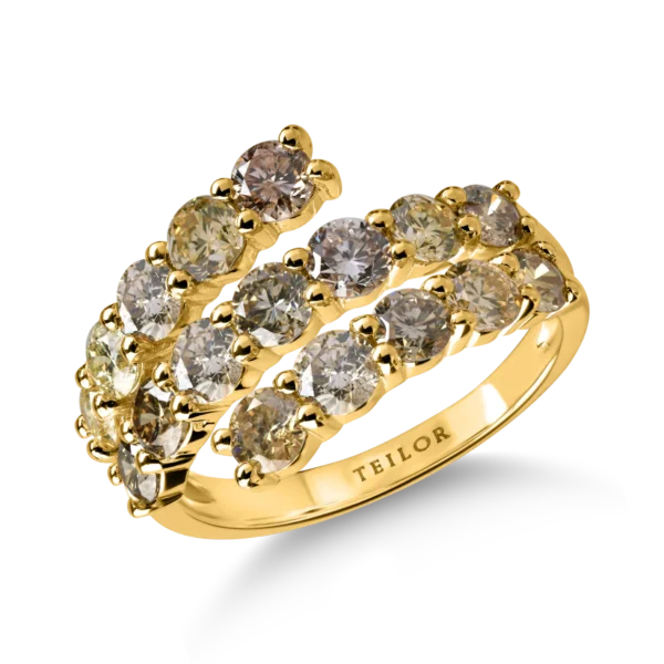 Inel deschis din aur galben cu diamante multicolore de 2.6ct