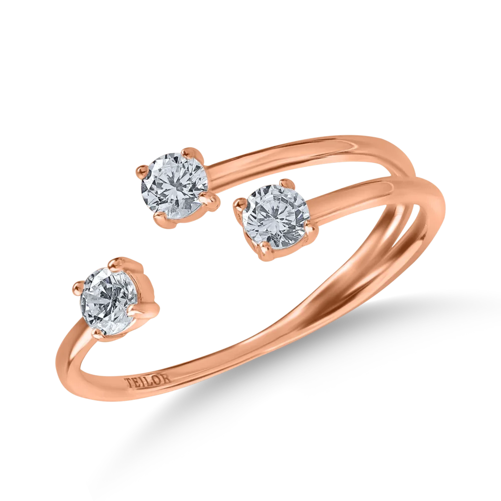 Inel deschis din aur roz cu zirconii