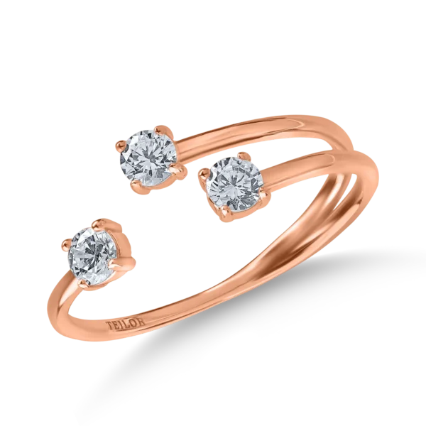 Inel deschis din aur roz cu zirconii