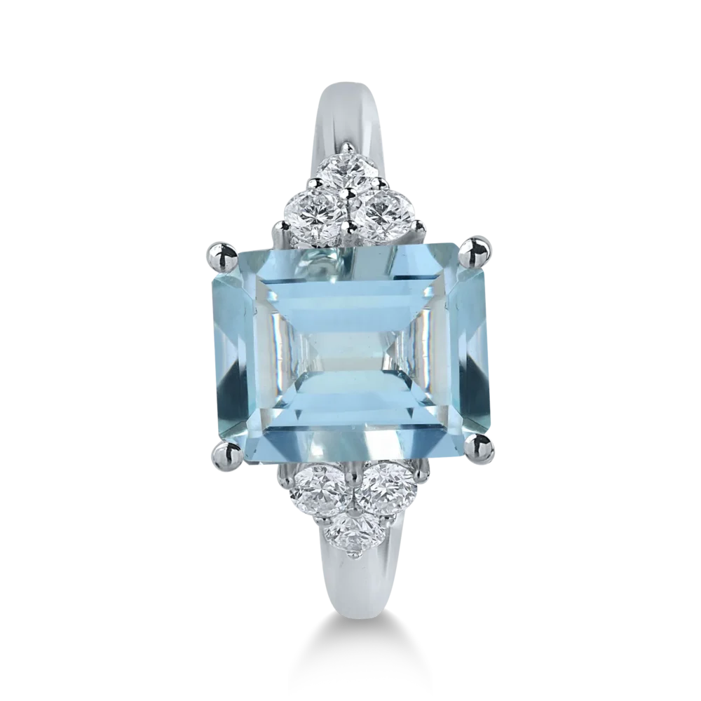 Inel din aur alb cu acvamarin octogonal de 3.2ct si diamante de 0.3ct - imagine 2