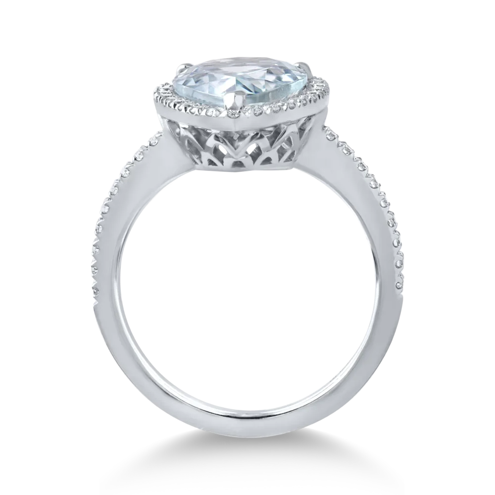 Inel din aur alb cu acvamarin pear de 3.4ct si diamante de 0.4ct - imagine 2