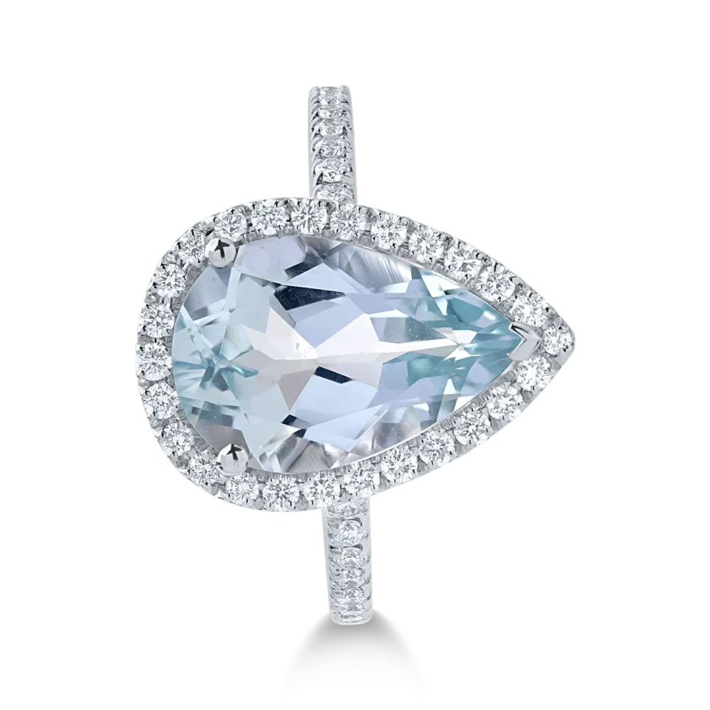 Inel din aur alb cu acvamarin pear de 3.4ct si diamante de 0.4ct - imagine 3