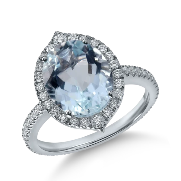 Inel din aur alb cu acvamarin oval de 3.5ct si diamante de 0.5ct