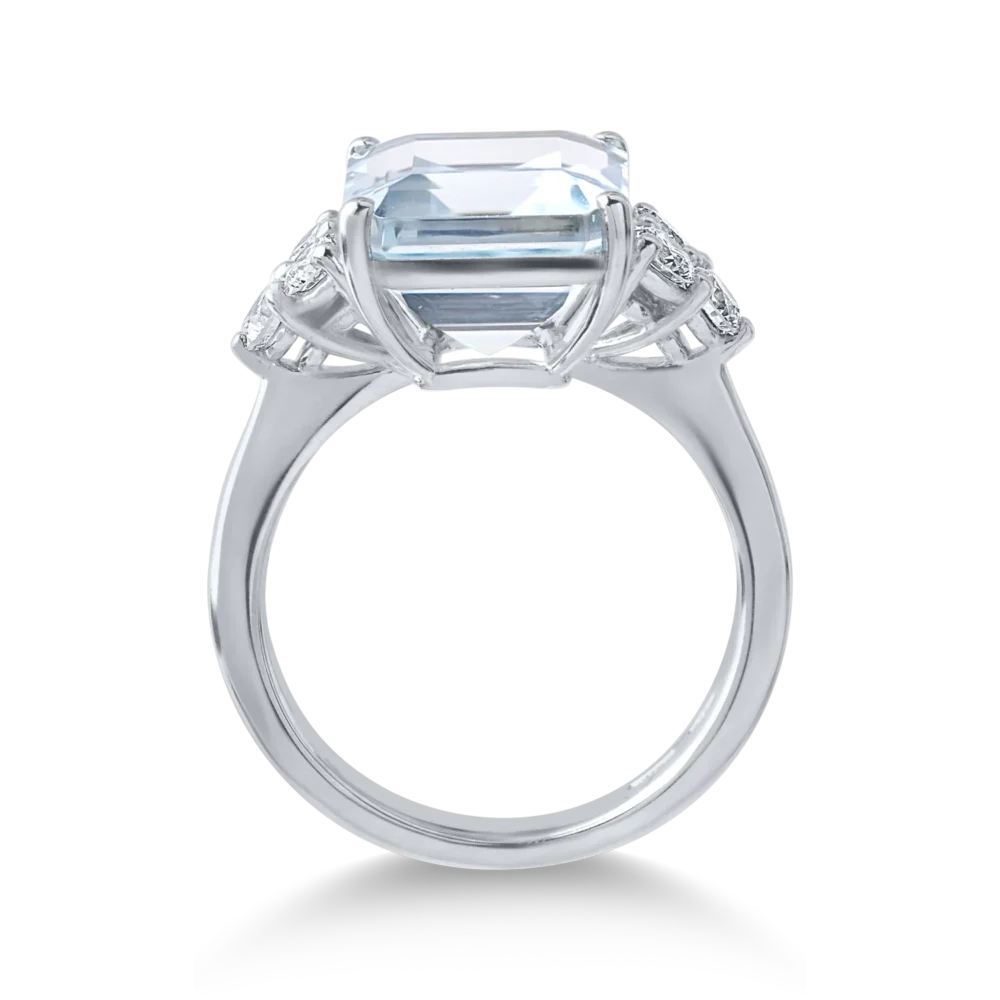Inel din aur alb cu acvamarin octogonal de 4.2ct si diamante de 0.6ct - imagine 2
