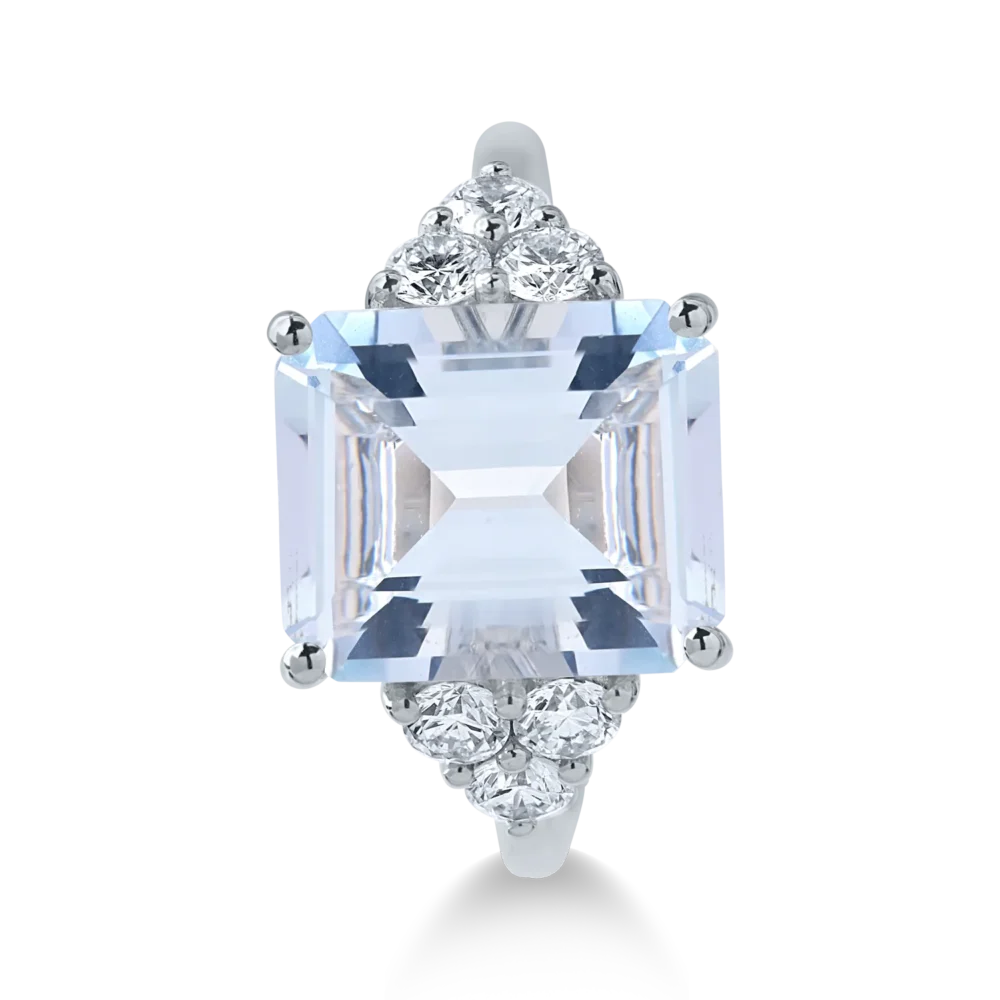 Inel din aur alb cu acvamarin octogonal de 4.2ct si diamante de 0.6ct - imagine 3