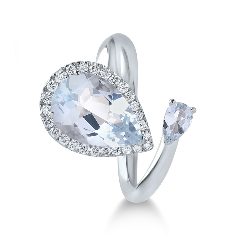 Inel din aur alb cu acvamarine pear de 2.89 si diamante de 0.24ct - imagine 2