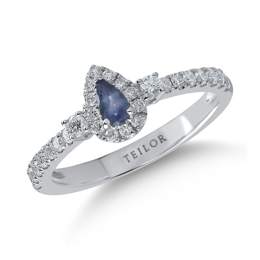 Inel din aur alb cu alexandrit pear de 0.19ct si diamante de 0.4ct
