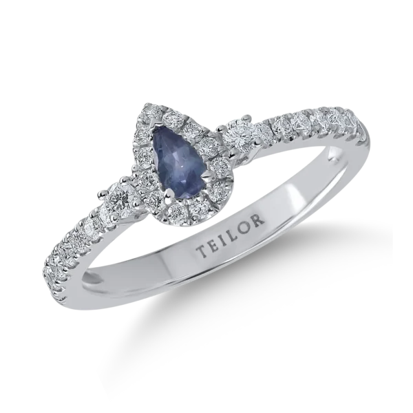 Inel din aur alb cu alexandrit pear de 0.19ct si diamante de 0.4ct