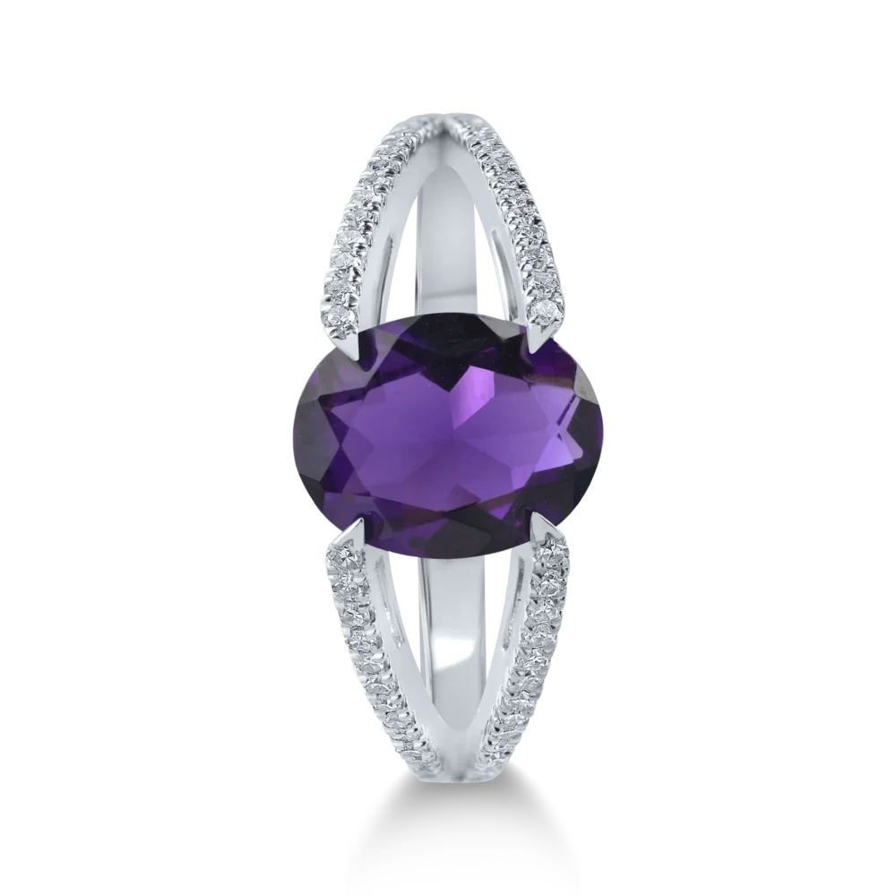 Inel din aur alb cu ametist oval de 1.3ct si diamante de 0.2ct - imagine 2