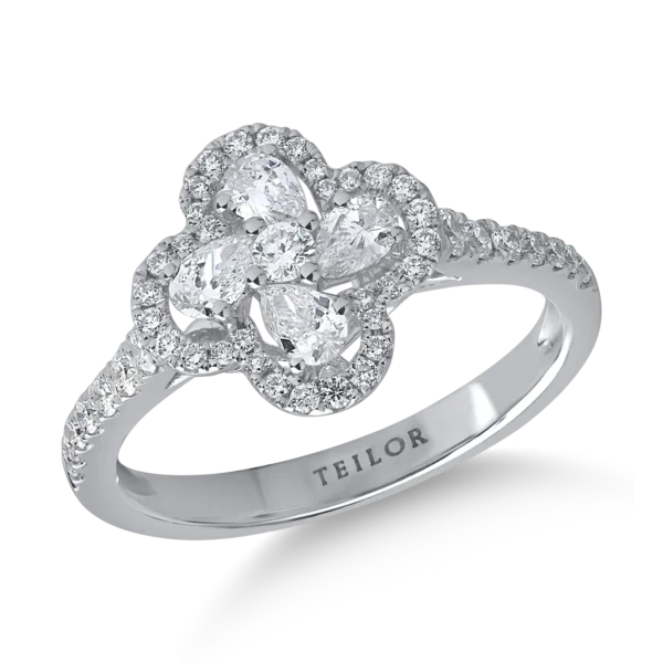 Inel din aur alb cu diamante pear si rotunde de 0.71ct