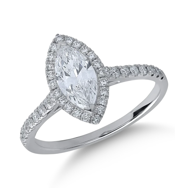 Inel din aur alb cu diamant marquise de 0.7ct si diamante de 0.3ct