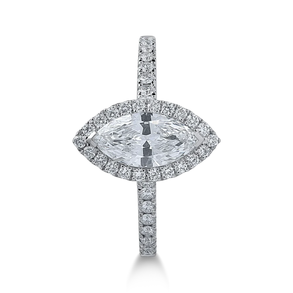 Inel din aur alb cu diamant marquise de 0.7ct si diamante de 0.3ct - imagine 3
