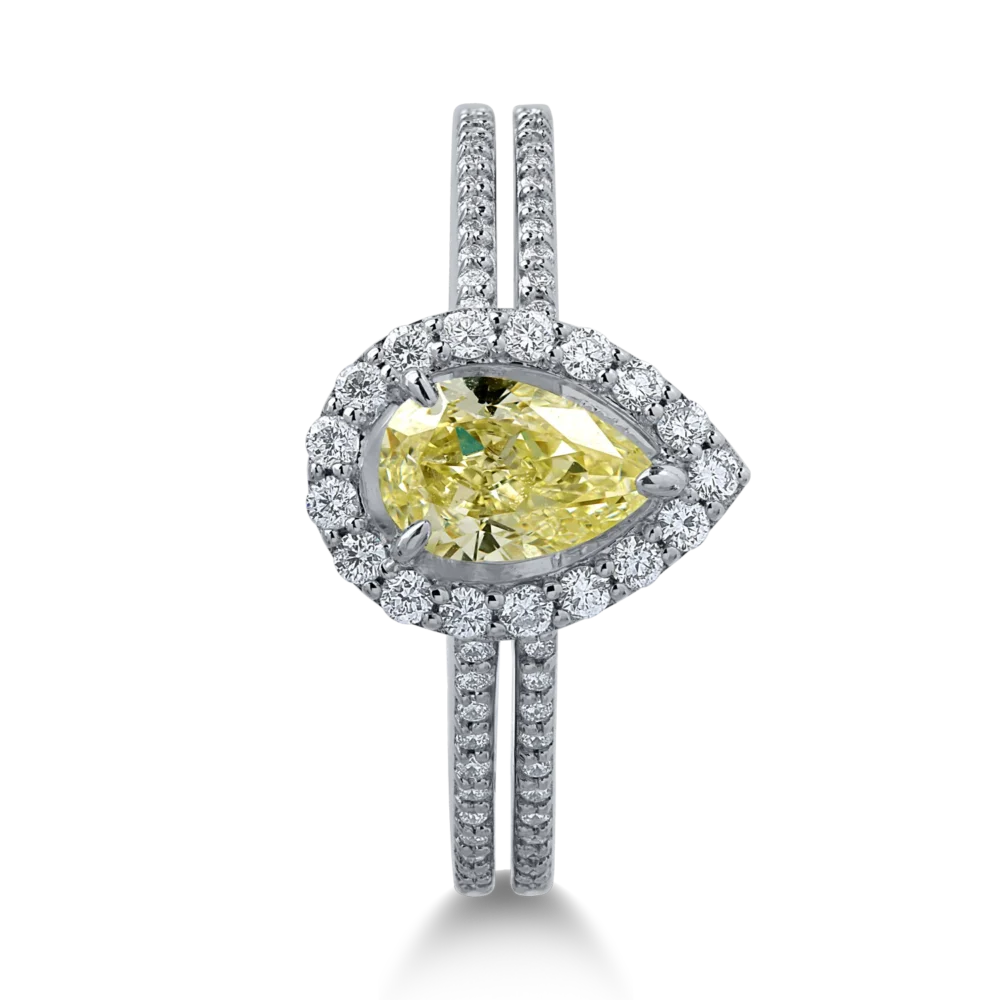Inel din aur alb cu diamant fancy multicolor pear de 0.7ct si diamante transparente de 0.3ct - imagine 2