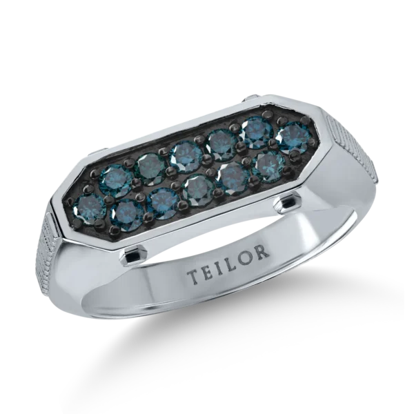 Inel din aur alb cu diamante albastre de 0.61ct pentru barbati