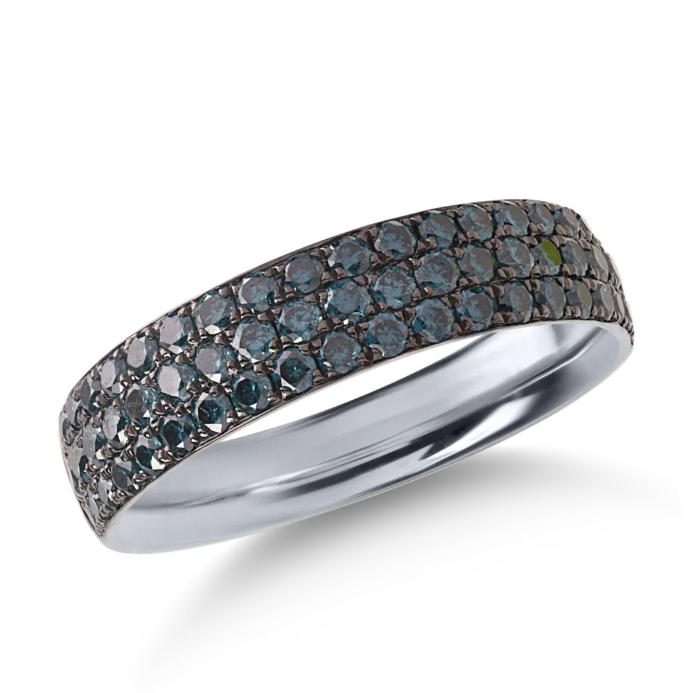 Inel din aur alb cu diamante albastre microsetting de 0.8ct