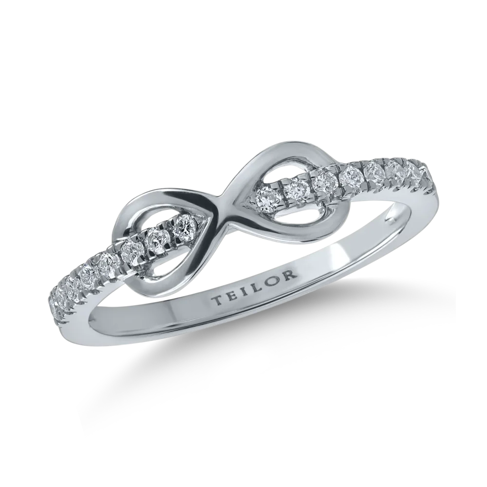 Inel cu infinit din aur alb cu diamante de 0.1ct