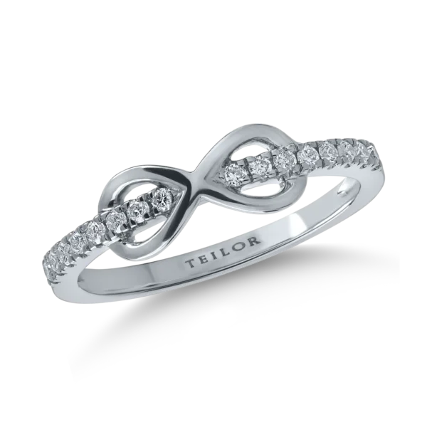 Inel cu infinit din aur alb cu diamante de 0.1ct