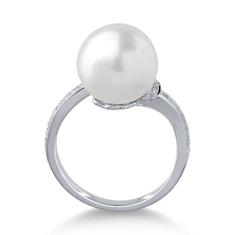 Inel din aur alb cu diamante de 0.24ct si perla de cultura - imagine 2