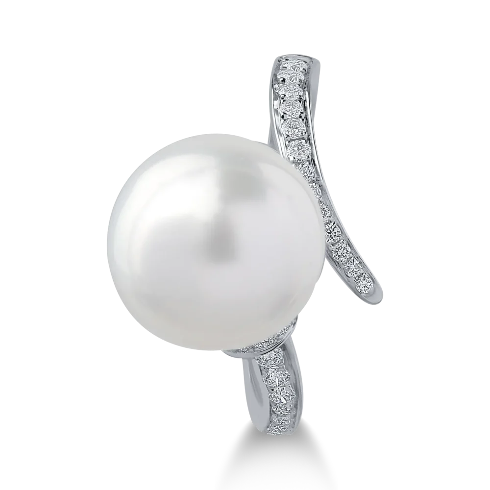 Inel din aur alb cu diamante de 0.24ct si perla de cultura - imagine 3