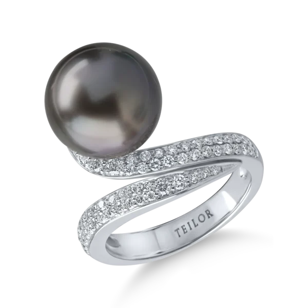 Inel din aur alb cu diamante de 0.4ct si perla de cultura