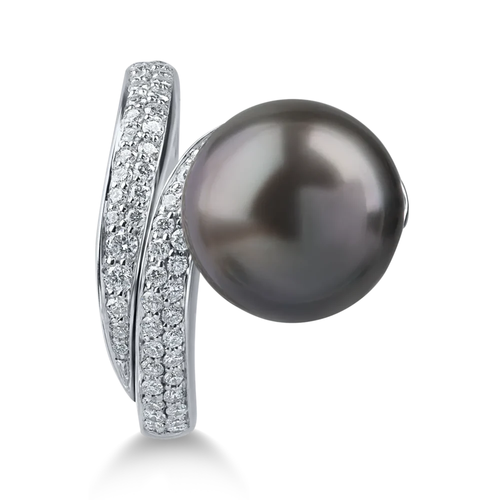 Inel din aur alb cu diamante de 0.4ct si perla de cultura - imagine 2