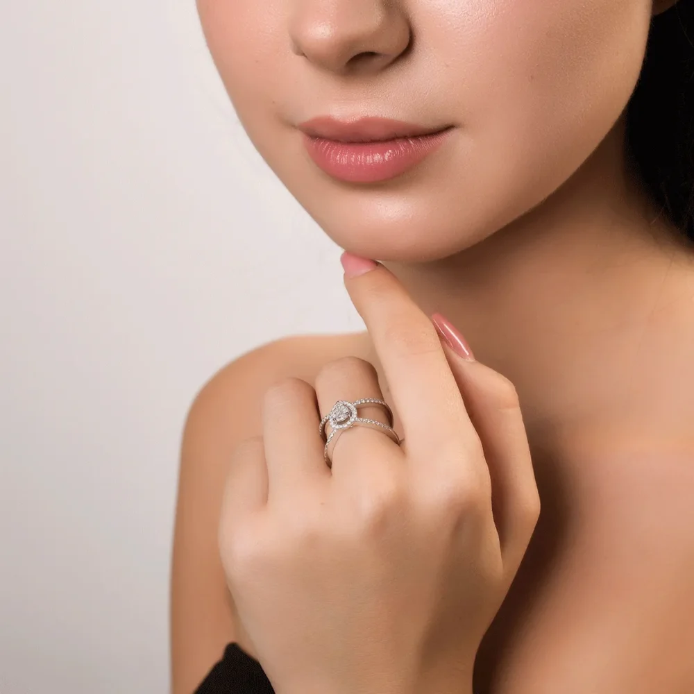 Inel din aur alb cu diamante de 0.55ct - imagine 3