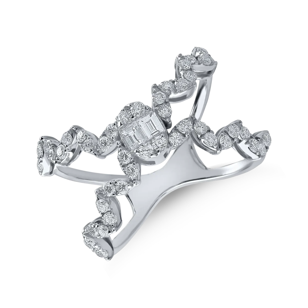 Inel din aur alb cu diamante baguette si rotunde de 0.6ct