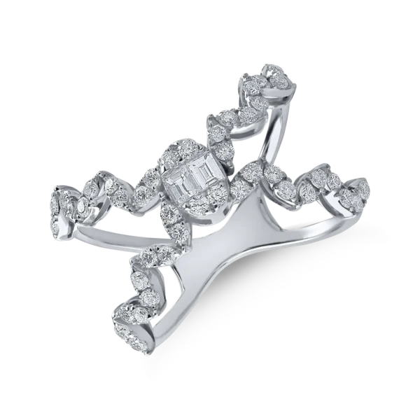 Inel din aur alb cu diamante baguette si rotunde de 0.6ct