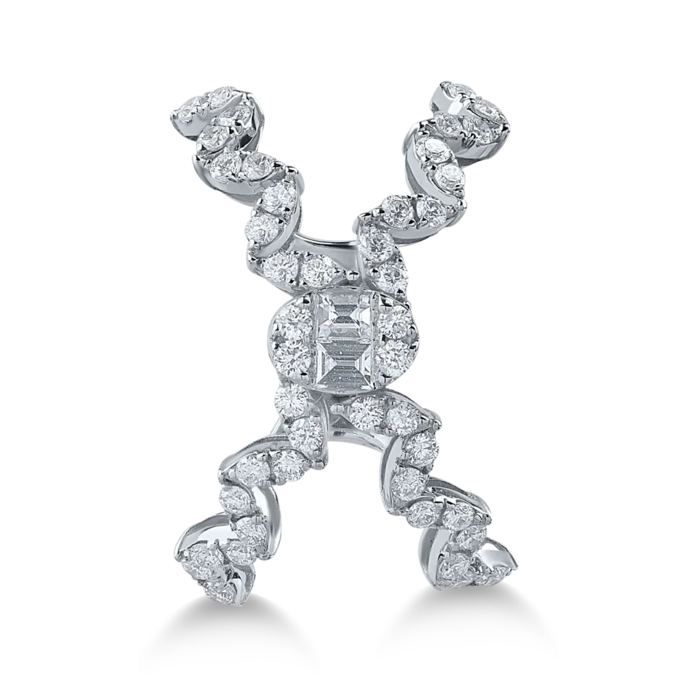 Inel din aur alb cu diamante baguette si rotunde de 0.6ct - imagine 2