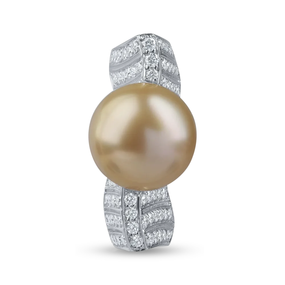 Inel din aur alb cu diamante de 0.6ct si perla de cultura - imagine 2