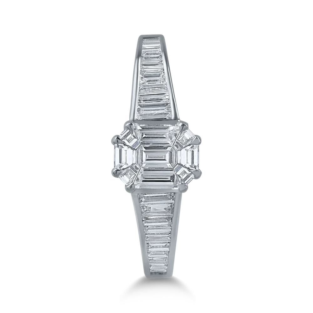 Inel din aur alb cu diamante baguette si rotunde de 0.8ct - imagine 2