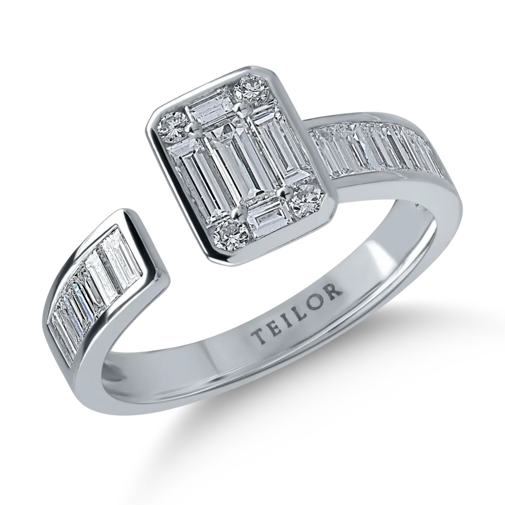 Inel din aur alb cu diamante baguette si rotunde de 0.9ct