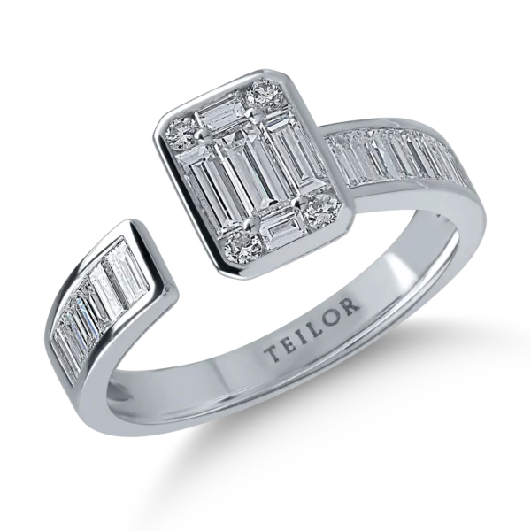 Inel din aur alb cu diamante baguette si rotunde de 0.9ct