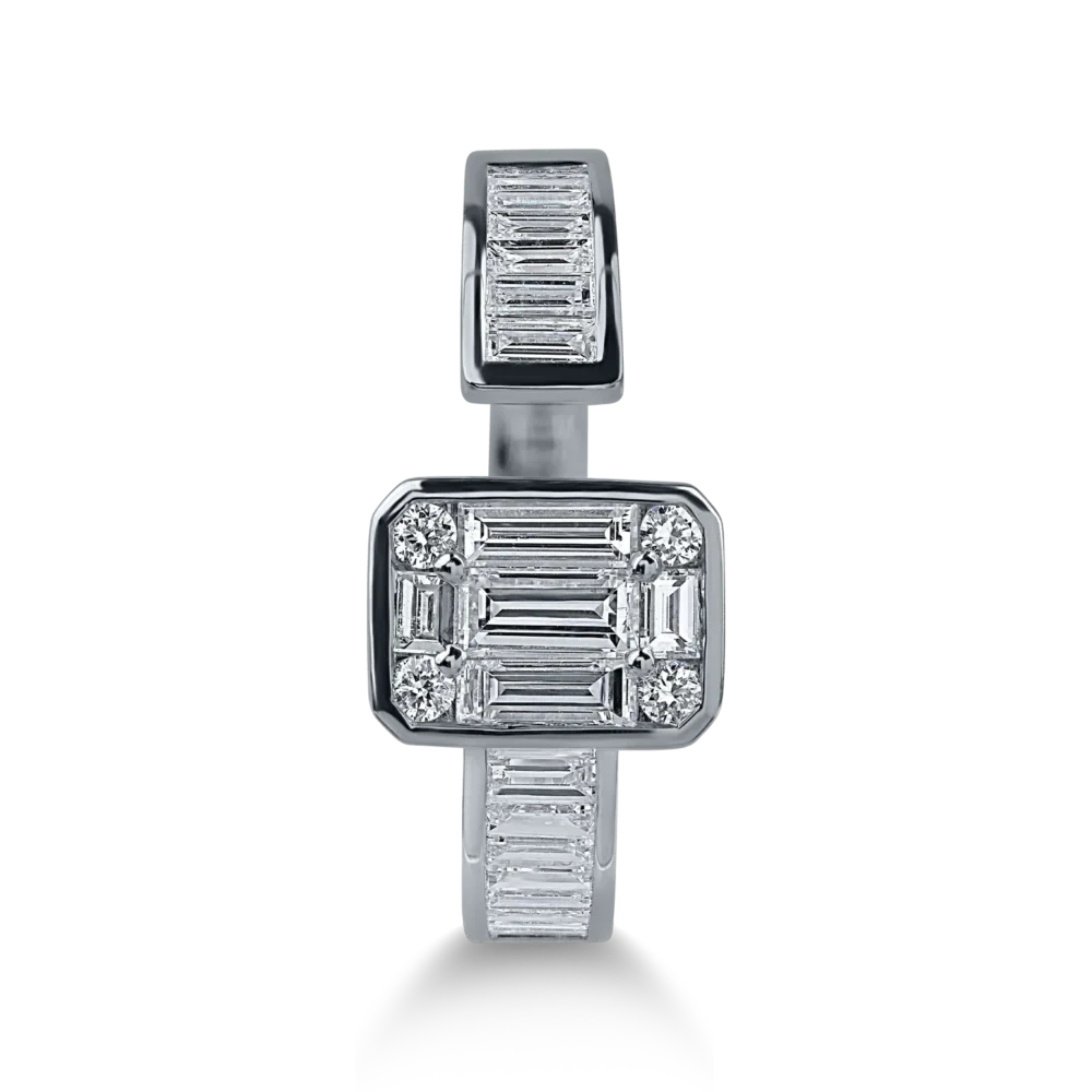 Inel din aur alb cu diamante baguette si rotunde de 0.9ct - imagine 2