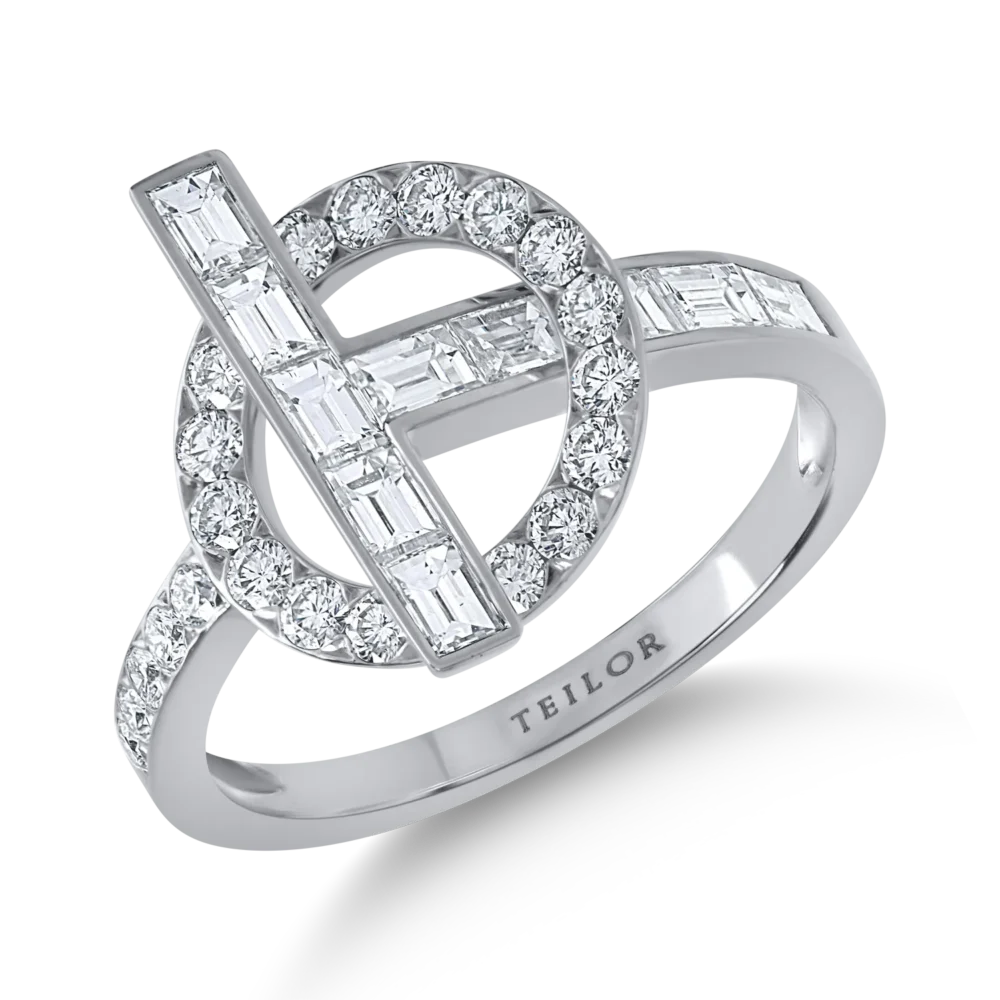 Inel din aur alb cu diamante baguette si rotunde de 1.1ct