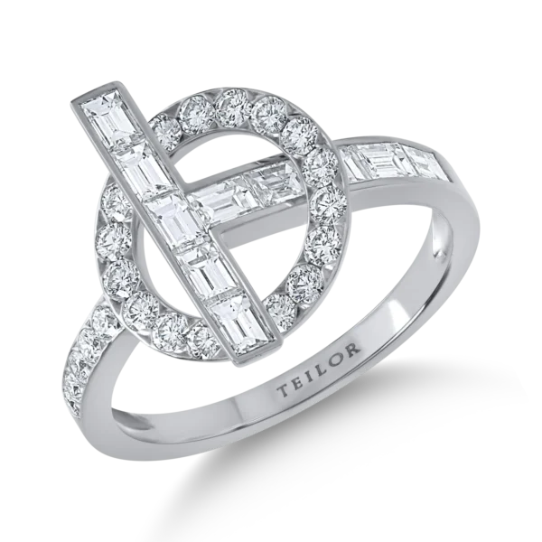 Inel din aur alb cu diamante baguette si rotunde de 1.1ct