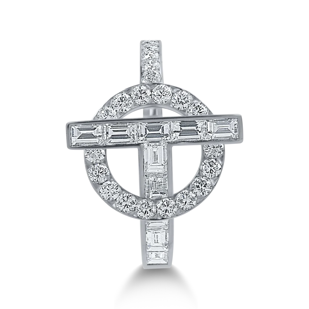 Inel din aur alb cu diamante baguette si rotunde de 1.1ct - imagine 2