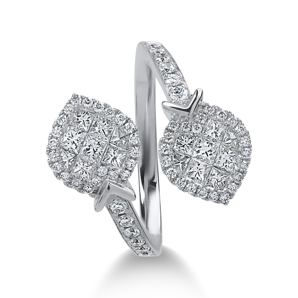 Inel din aur alb cu diamante princess si rotunde de 1.19ct - imagine 2