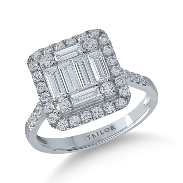 Inel din aur alb cu diamante baguette si rotunde de 1.1ct