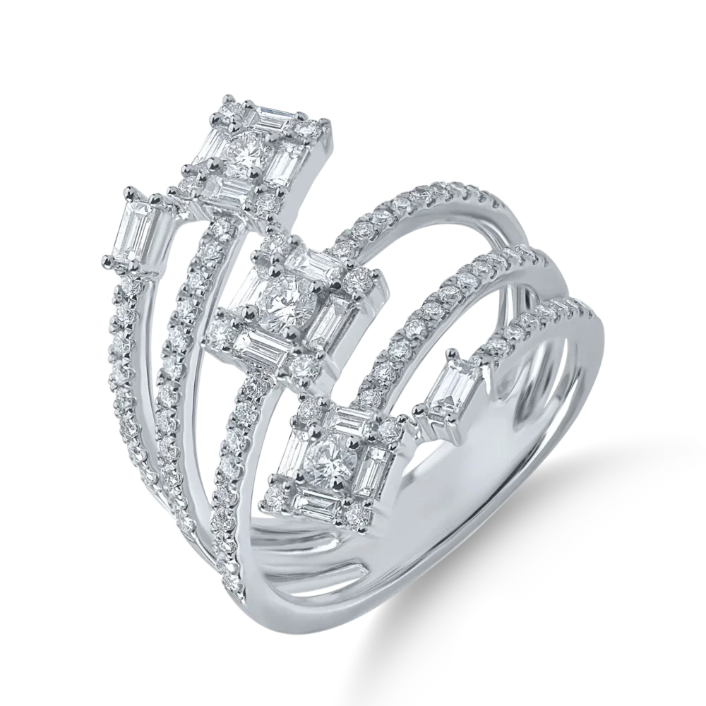 Inel din aur alb cu diamante baguette si rotunde de 1.1ct