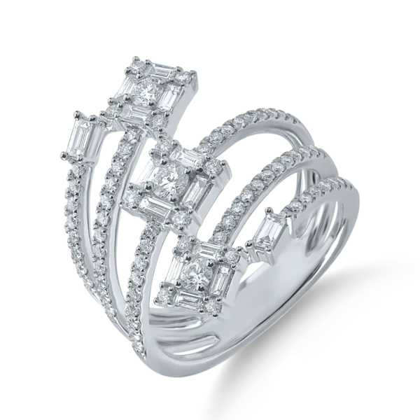 Inel din aur alb cu diamante baguette si rotunde de 1.1ct