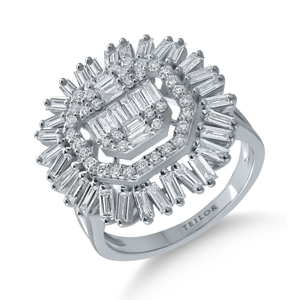 Inel din aur alb cu diamante baguette si rotunde de 1.2ct