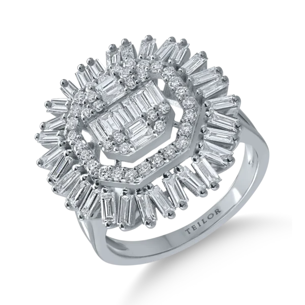 Inel din aur alb cu diamante baguette si rotunde de 1.2ct