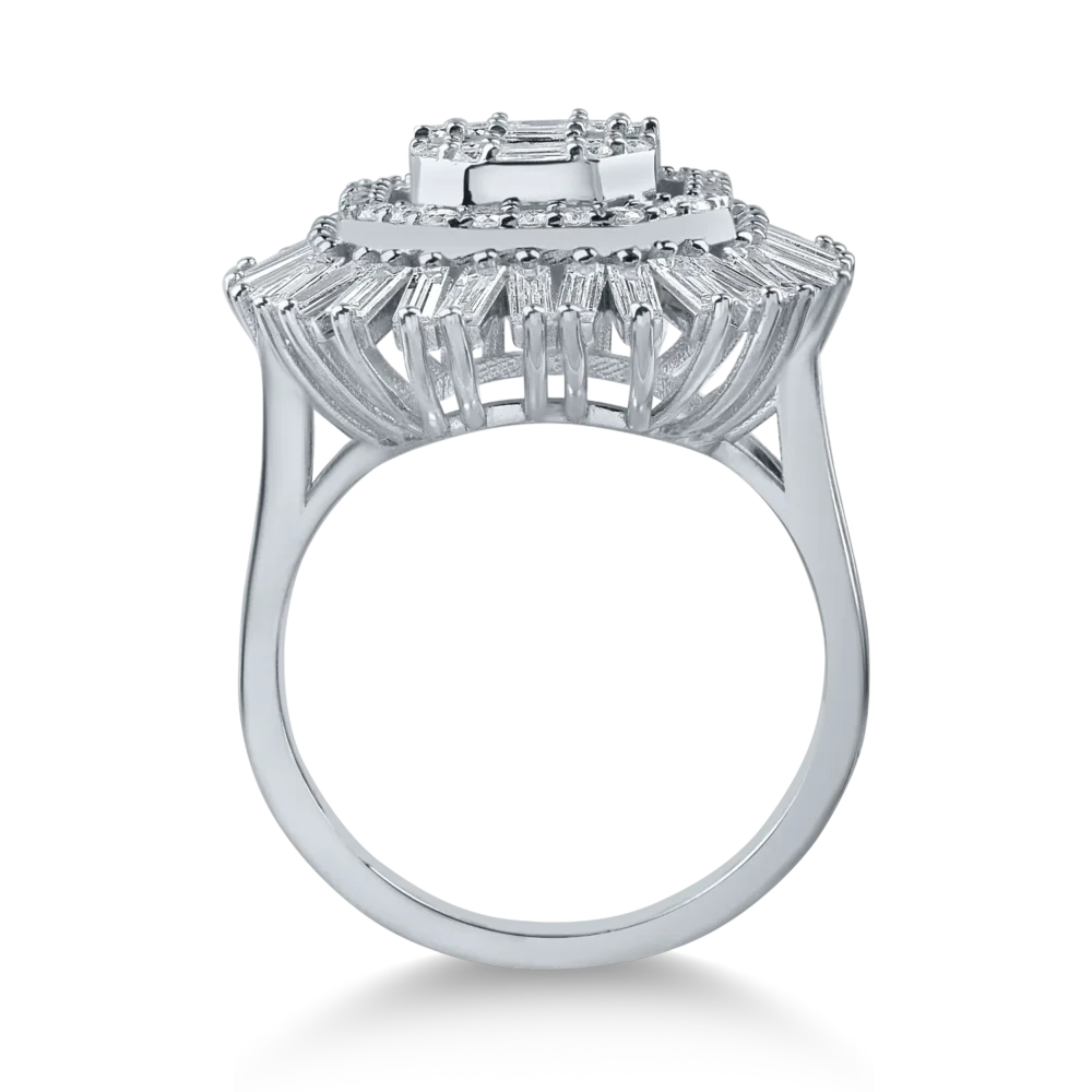 Inel din aur alb cu diamante baguette si rotunde de 1.2ct - imagine 2