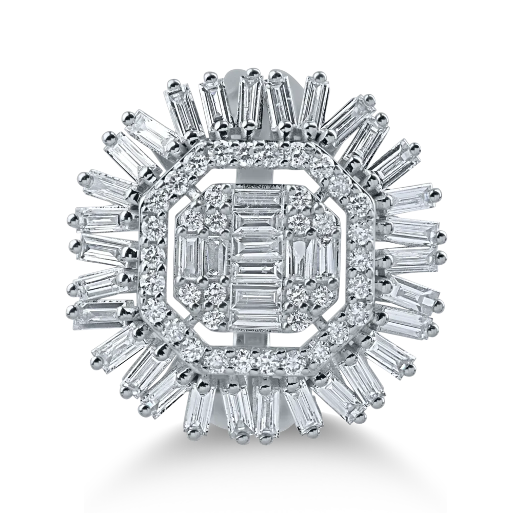 Inel din aur alb cu diamante baguette si rotunde de 1.2ct - imagine 3