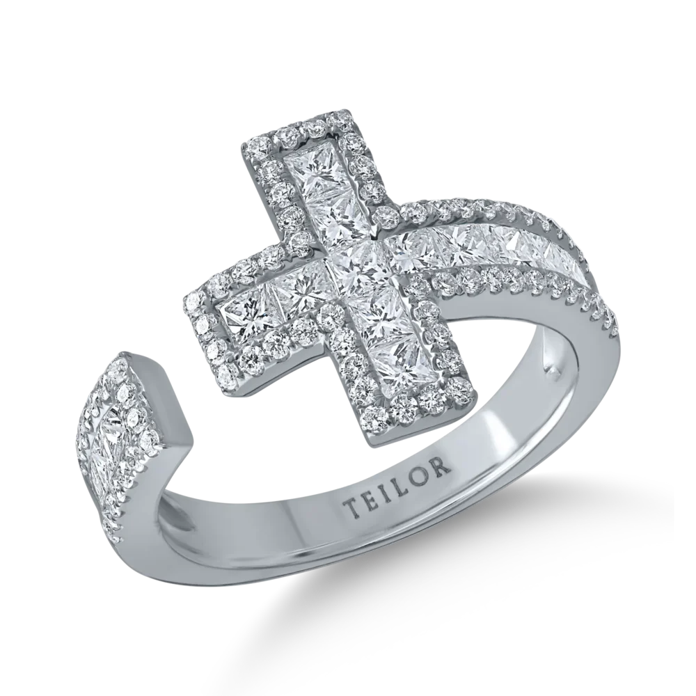 Inel din aur alb cu diamante princess si rotunde de 1.39ct