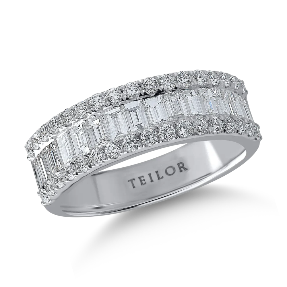 Inel din aur alb cu diamante baguette si rotunde de 1.4ct