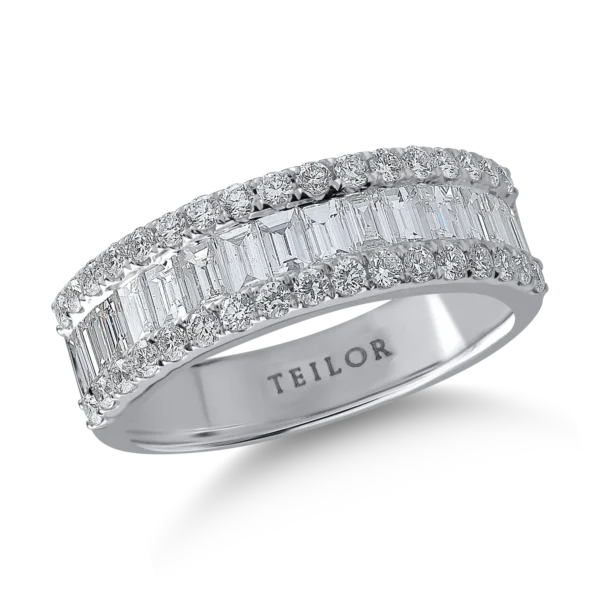 Inel din aur alb cu diamante baguette si rotunde de 1.4ct