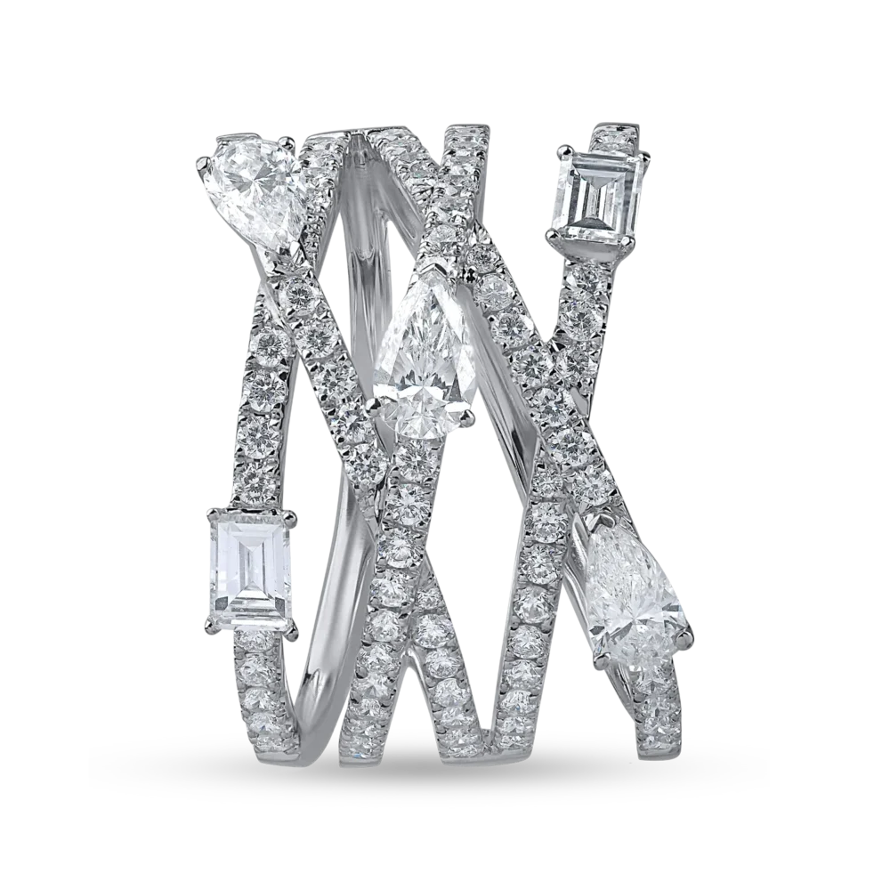 Inel din aur alb cu diamante baguette, pear si rotunde de 1.4ct - imagine 2