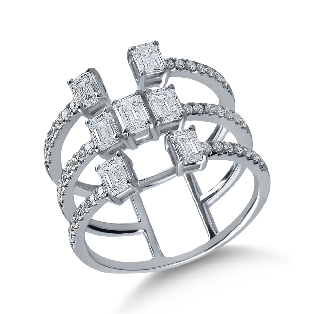 Inel din aur alb cu diamante baguette si rotunde de 1.66ct